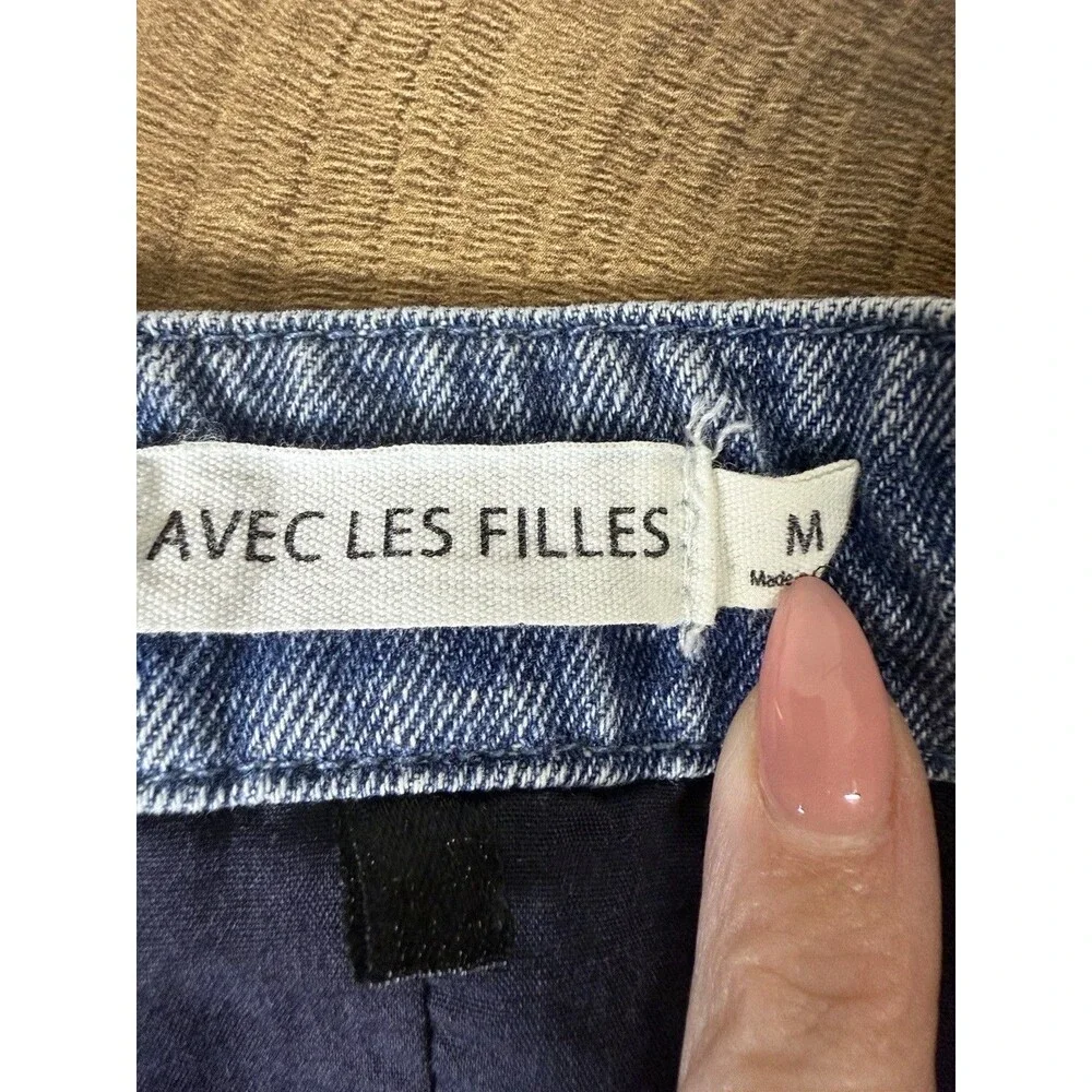 Avec Les Filles Women's Blue Denim Snap-Front Ruffle Western Dress Size Medium